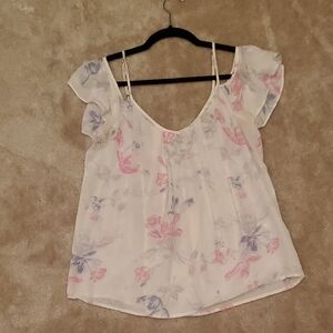 100% Silk Joie White and Pink Floral Blouse